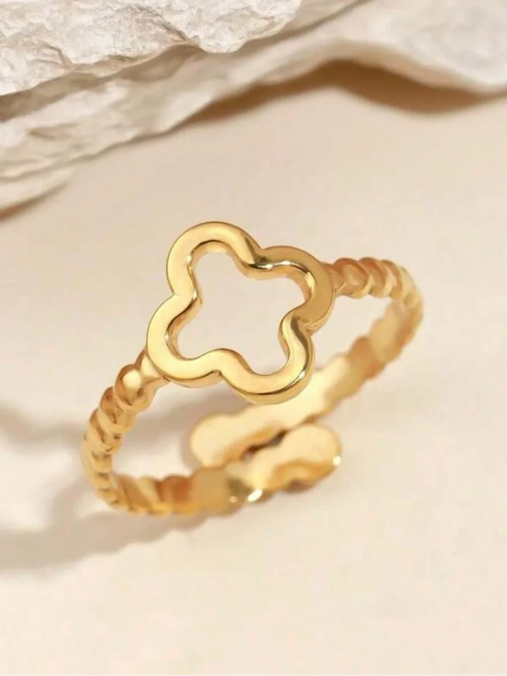 ⚜️⚜️Real Gold plated Clover Open Ring – Women's Adjustable Fashion Band